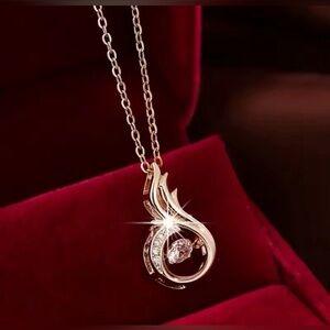 18K Rose Gold Phoenix Heart Diamond In Motion Pendant Necklace